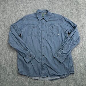 Stio Shirt Men Extra Large Blue Chambray Pearl Snap Button Up Long Sleeve‎